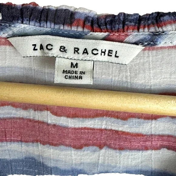 Zac & Rachel Womens Medium Top 3/4 Sleeve V-Neck Red/Blue Striped Pullover Light - Picture 4 of 6